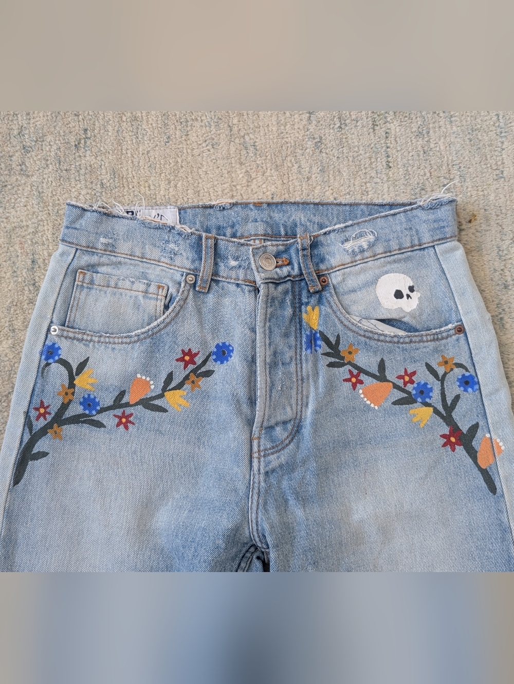 Zara Refix'd Floral Embroidered Distressed Cropped Ankle Jeans
